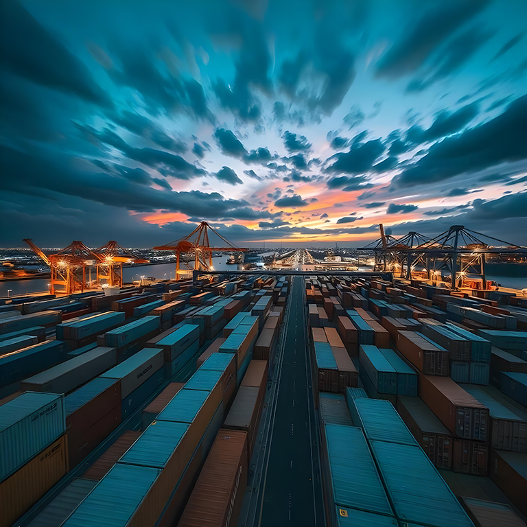 Containerterminal met vrachtschip